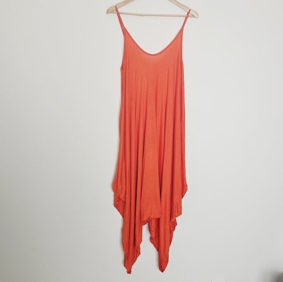 Love In Orange Spaghetti Straps Orange Boho Harem Jumpsuit Pants Women's Size M - Picture 2 of 4